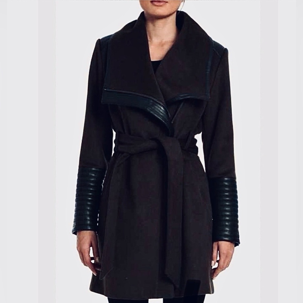 Belle Badgley Mischka Tessa Shawl Trench Coat Heavy Wool Blend w Belt & lining